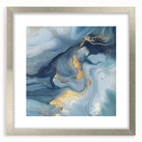 Fluid Abstract Wall Art – Sky Blue, Navy & Gold Marble-Inspired Canvas
