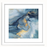 Fluid Abstract Wall Art – Sky Blue, Navy & Gold Marble-Inspired Canvas