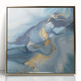 Fluid Abstract Wall Art – Sky Blue, Navy & Gold Marble-Inspired Canvas