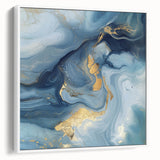 Fluid Abstract Wall Art – Sky Blue, Navy & Gold Marble-Inspired Canvas