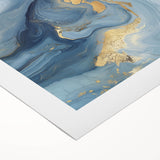 Fluid Abstract Wall Art – Sky Blue, Navy & Gold Marble-Inspired Canvas