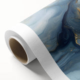 Fluid Abstract Wall Art – Sky Blue, Navy & Gold Marble-Inspired Canvas