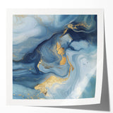 Fluid Abstract Wall Art – Sky Blue, Navy & Gold Marble-Inspired Canvas
