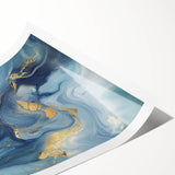 Fluid Abstract Wall Art – Sky Blue, Navy & Gold Marble-Inspired Canvas