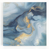 Fluid Abstract Wall Art – Sky Blue, Navy & Gold Marble-Inspired Canvas