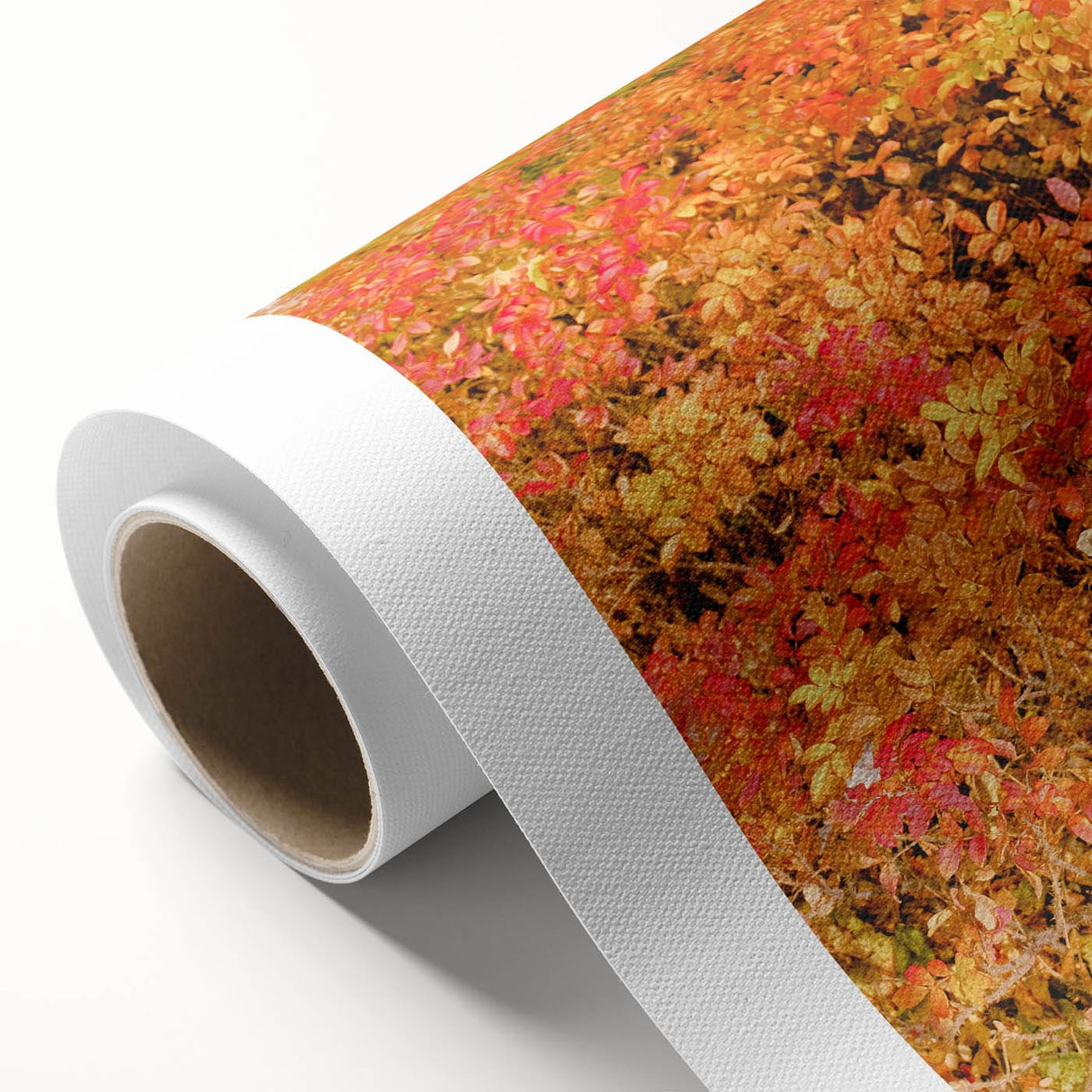 Art deco poster featuring a stylized autumn tree in bold orange and red tones on rolled canvas, ideal for nursery wall art.