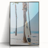 Mid-century modernist art depicting a summer scene in vibrant colors on a silver-framed acrylic, ideal for nursery wall art.