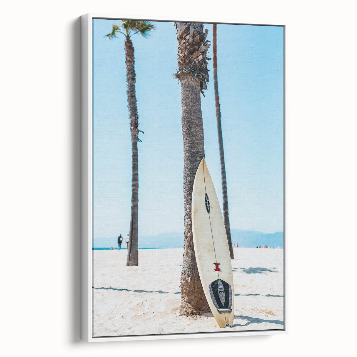 Vintage poster art of a colorful summer scene on a framed canvas, suited for extra large living room wall.