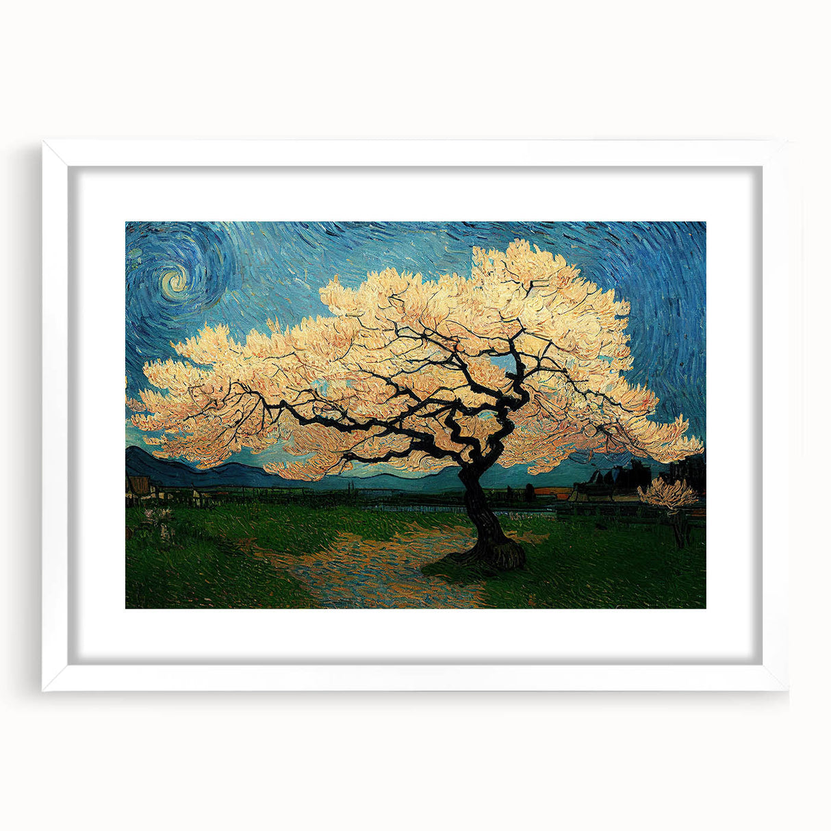 Golden Blossom Under Starry Sky – Large Living Room Wall Art