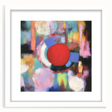 Abstract geometric frame design in a white mat, showcasing a modern artistic style with sharp angles and vibrant colors, perfect for contemporary home decor.