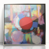Abstract geometric art print in a silver frame, showcasing intricate shapes and lines against a modern backdrop, perfect for contemporary home decor.