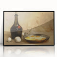 Large abstract wall art featuring assorted food dishes in a mid-century modernist style, presented in a black framed acrylic.