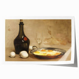 Rolled print featuring an assortment of detailed food dishes in soft pastel shades, ideal for dining room decor.
