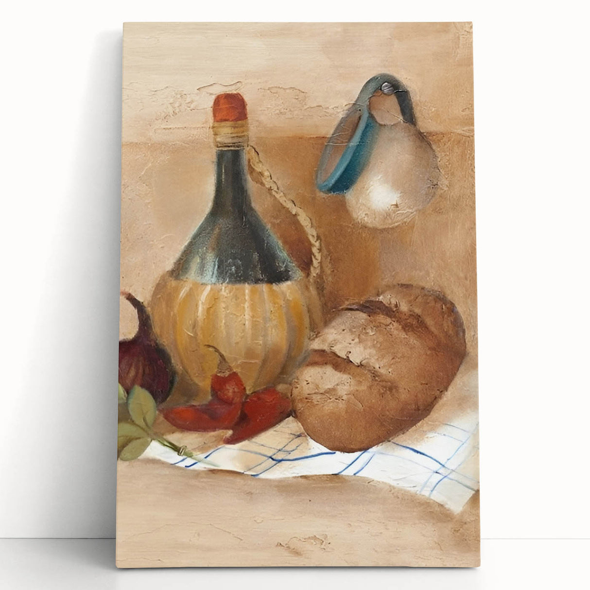 Large black and white stretched canvas featuring assorted kitchen items, ideal for kitchen wall art.