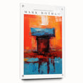 Large abstract wall art by Mark Rothko in muted reds and oranges on acrylic glass, suitable for bedroom or dining room decor.