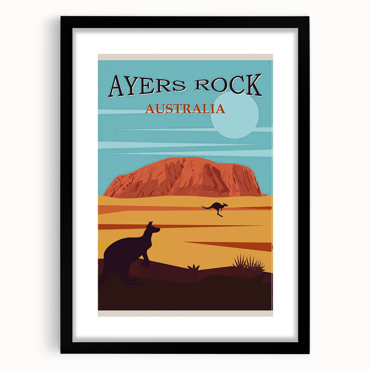 Ayers Rock Retro Travel Poster | Uluru Desert Landscape Art