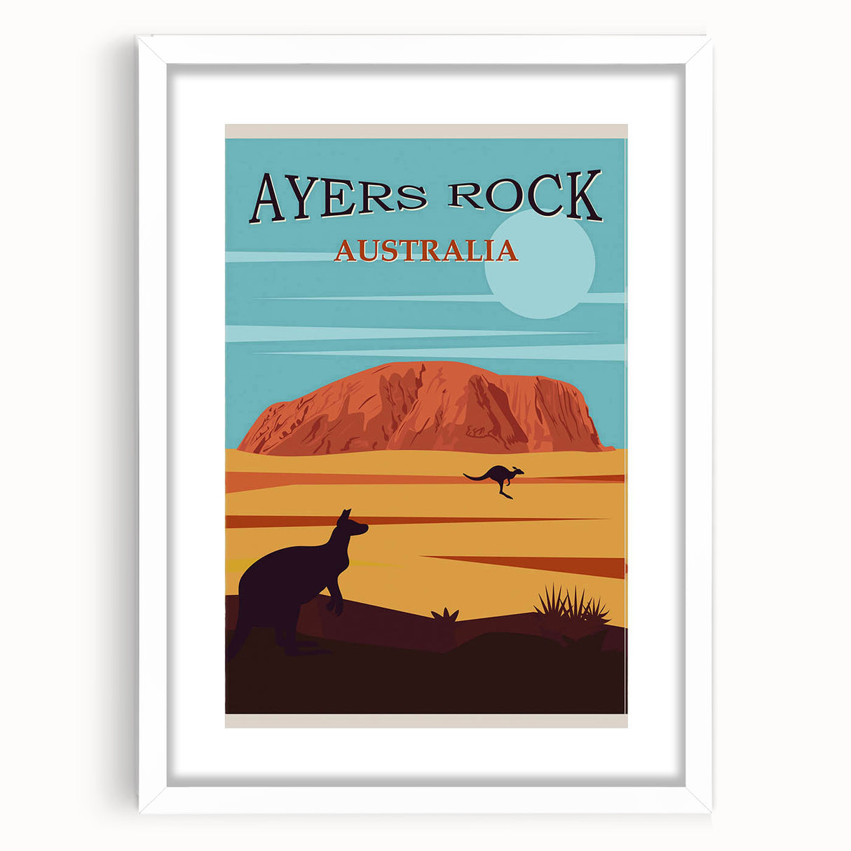 Ayers Rock Retro Travel Poster | Uluru Desert Landscape Art