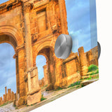 Large abstract wall art of Algerian scenery in mid-century modernist style on acrylic glass, ideal for dining room art.