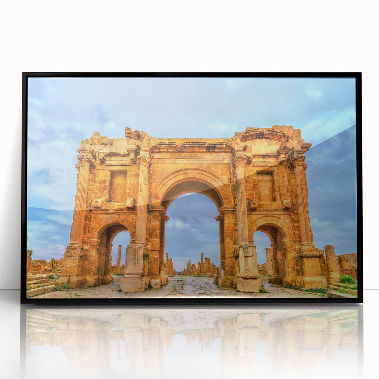 Large abstract wall art depicting a stylized Algerian landscape in muted earth tones on framed acrylic.