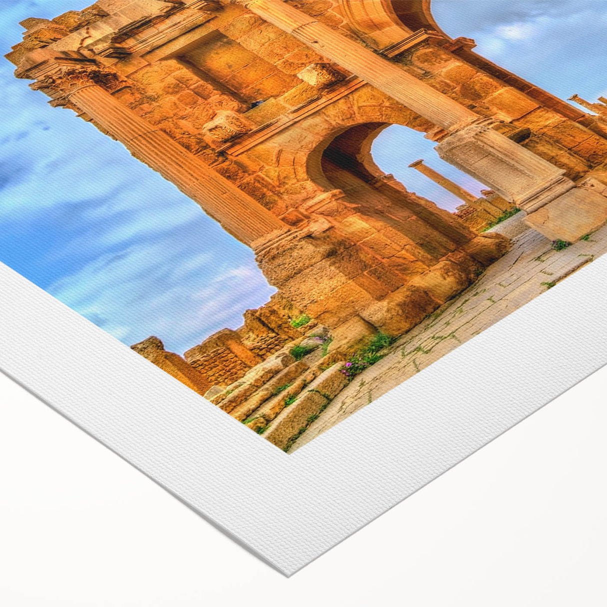 Art deco poster featuring a stylized Algerian landscape in muted earth tones on rolled canvas.