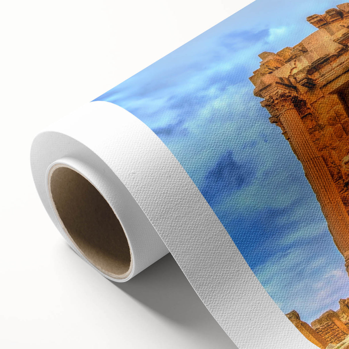 Art Deco poster of Algerian scenery on rolled canvas, featuring earthy tones, ideal for nursery wall art.