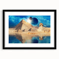 Extra large abstract art print of a colorful, textured Egyptian scenery on a black framed canvas.