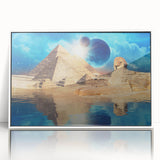 Large art print of an Egyptian landscape on white framed acrylic.