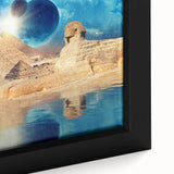 Framed canvas featuring a textured depiction of an Egyptian landscape in muted earth tones, ideal for living room decor.