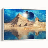 Framed canvas featuring a vintage-style landscape painting of the Egyptian scenery, ideal for bedroom wall art.