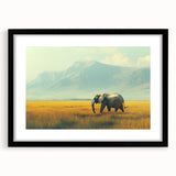 Extra large abstract art print of colorful, textured African scenery on a black framed canvas, ideal for living room decor.