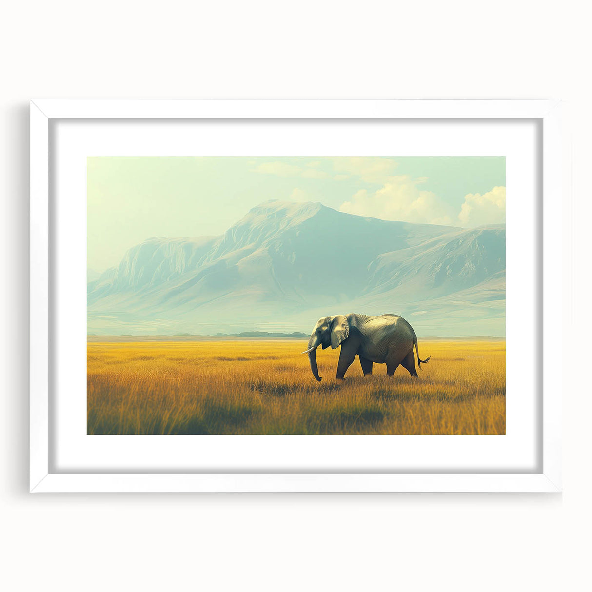 Extra large abstract art print featuring textured scenery of Kenya, in muted earth tones on a framed canvas.