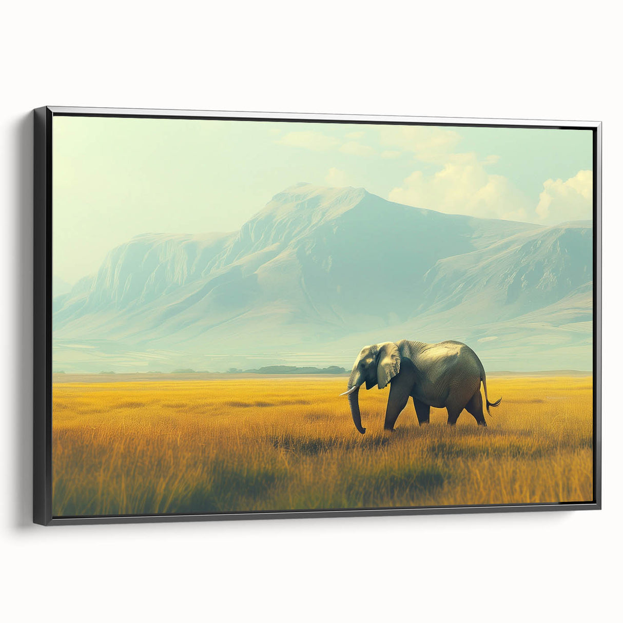 Black and white framed canvas of a Kenyan landscape, ideal for bedroom wall decor.