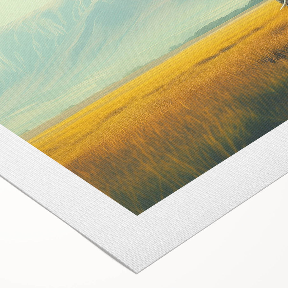 Art deco poster featuring a monochrome African landscape on rolled canvas, suited for dining room wall art.