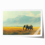 Extra large rolled print of an African savannah scene in muted earth tones, ideal for dining room wall art.