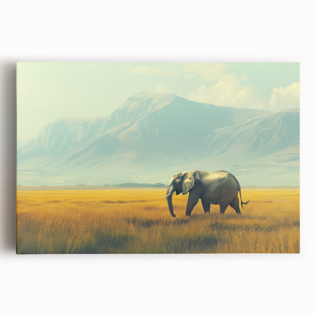 Large black and white acrylic print of an African savannah, ideal for kitchen wall art.