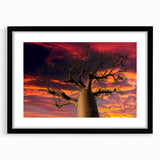 Extra large abstract art print of a colorful Madagascar scenery on textured canvas, framed in black.