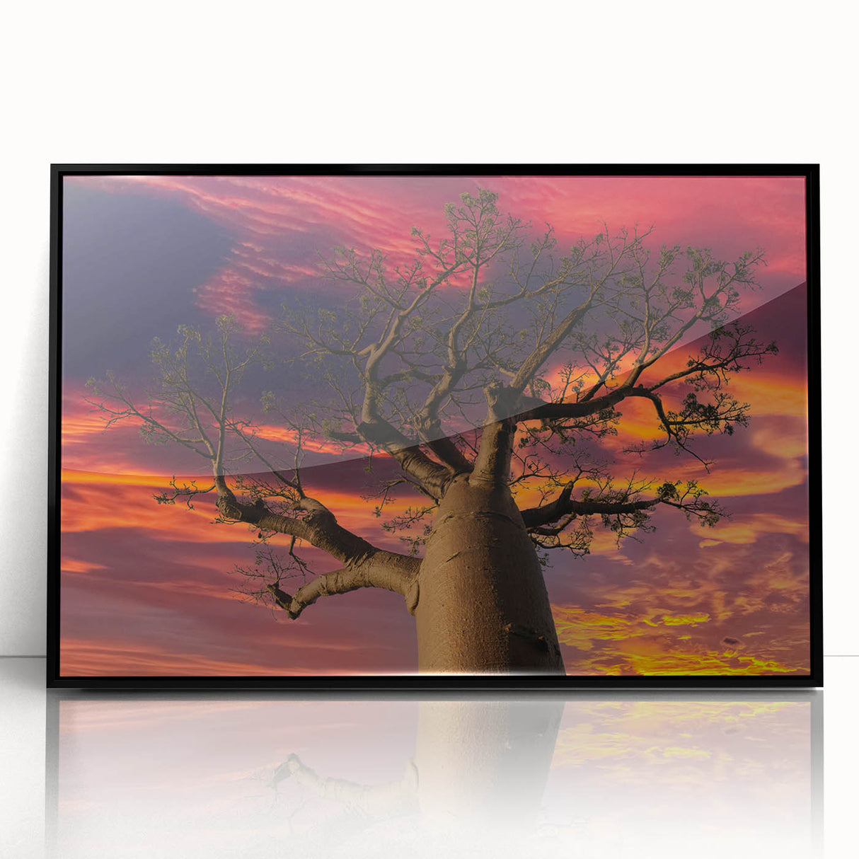 Large abstract wall art featuring a Madagascar scenery in muted earth tones on framed acrylic.