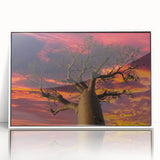 Acrylic print of Madagascar scenery with vivid green and earth tones in a mid-century modernist style.