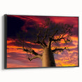Black and white framed canvas of a Madagascar landscape, suitable as wall art for a bedroom.