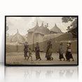 Large abstract wall art of an African scenery in Mali, featuring muted earth tones on a framed acrylic.