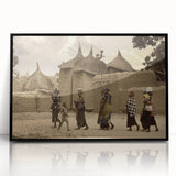 Large abstract wall art of an African scenery in Mali, featuring muted earth tones on a framed acrylic.