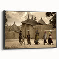 Black and white landscape art painting of a Mali scenery on framed canvas, suitable for bedroom wall decor.