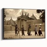 Black and white landscape art painting of a Mali scenery on framed canvas, suitable for bedroom wall decor.