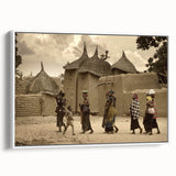 Framed canvas wall art featuring a vintage-style Mali landscape in muted earth tones, ideal for bedroom decor.