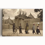 Large black and white stretched canvas of African Mali scenery, ideal for kitchen wall art.