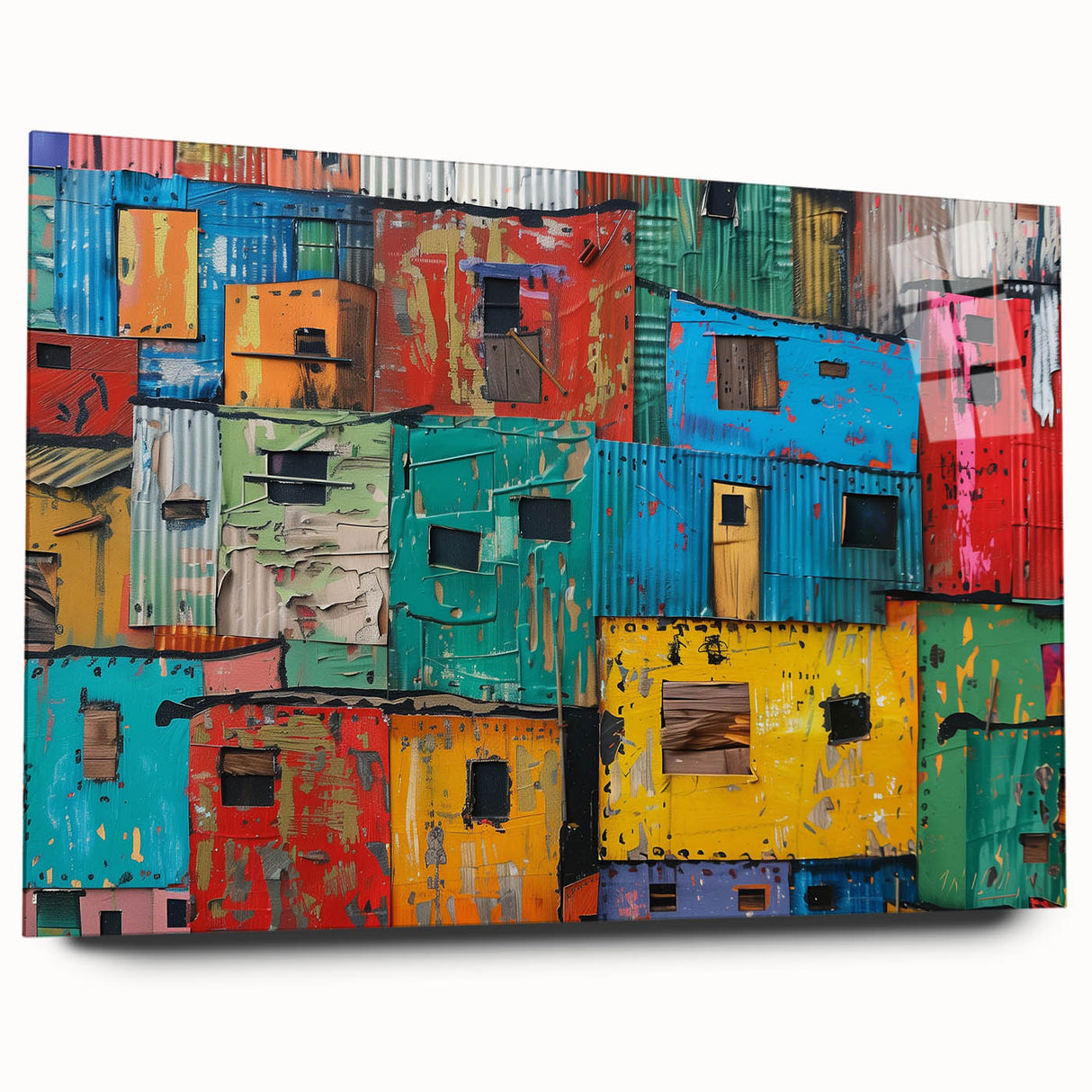 Large abstract wall art of African scenery in earthy tones on acrylic glass, suitable for bedroom or dining room decor.
