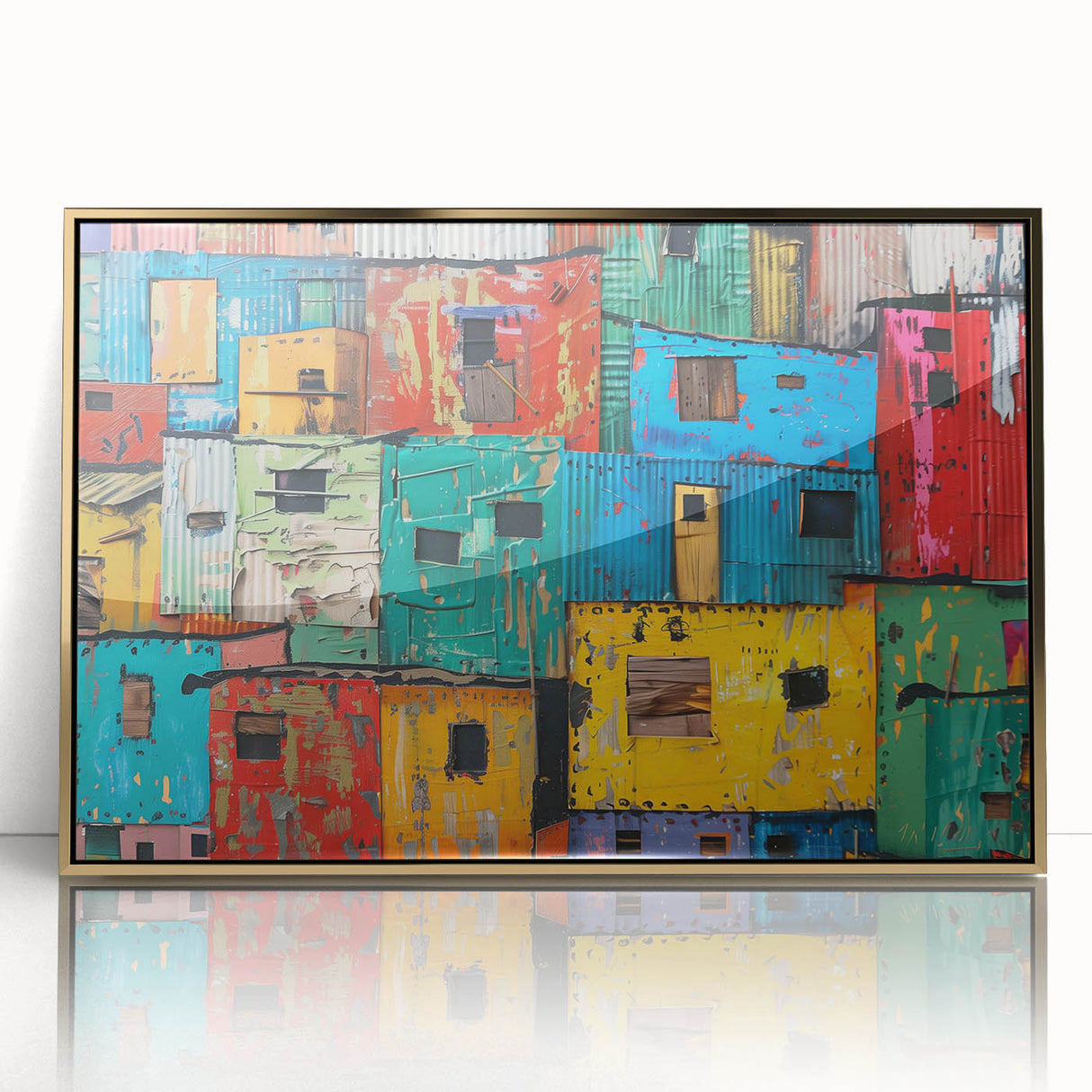 Large acrylic print featuring a South African landscape in mid-century modernist style with muted earth tones.