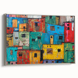 Framed canvas depicting a vintage-style African landscape with vibrant color accents.