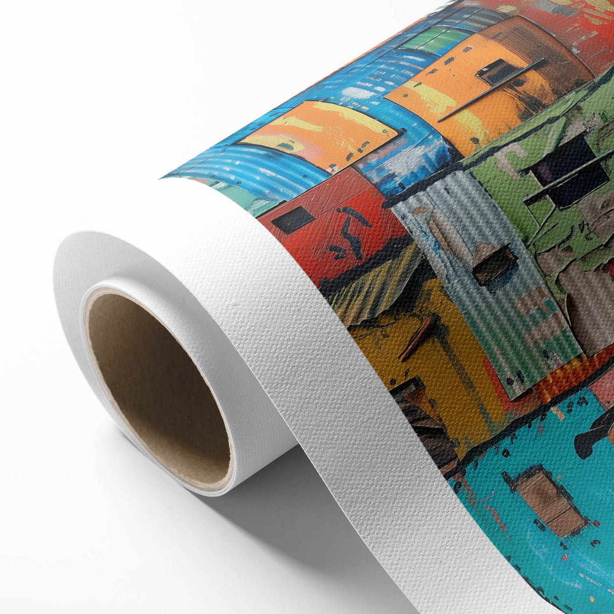 Art deco poster of a stylized South African landscape in muted earth tones on rolled canvas, suitable for nursery wall art.