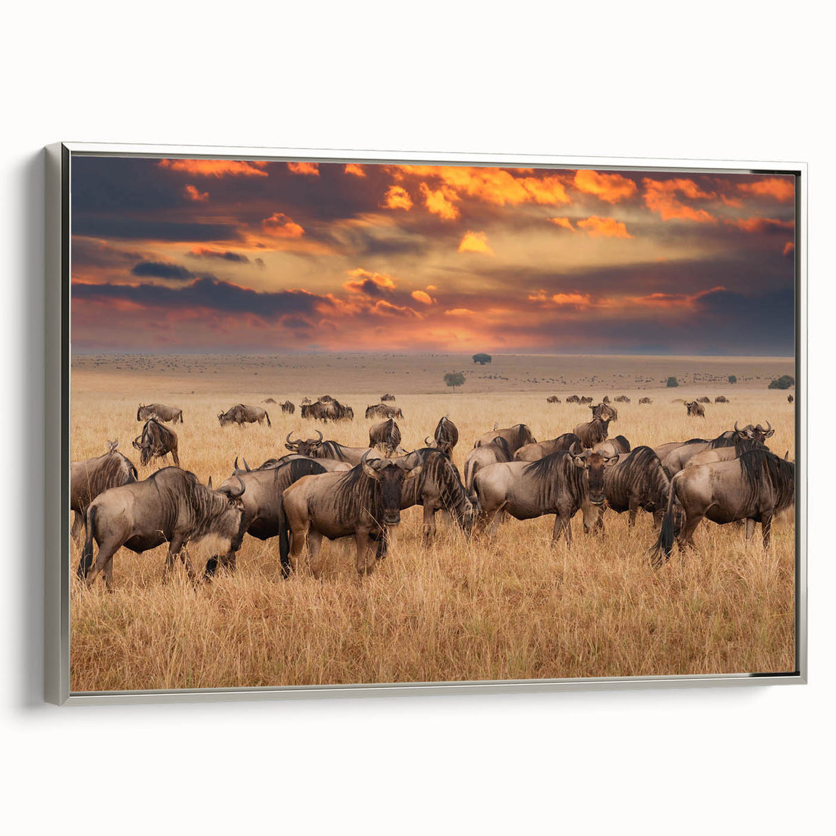 Framed canvas landscape art painting depicting a colorful Tanzanian scenery, ideal for living room decor.